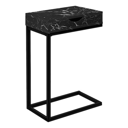 Accent Table, C-shaped, End, Side, Snack, Living Room, Bedroom, Metal, Black Marble Look
